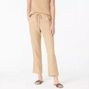 J Crew Seaside Light Beige Linen Blend Highrise Cropped Pants Side pockets